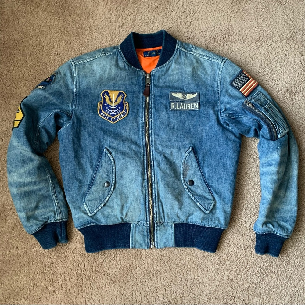 Polo Ralph Lauren Men’s Denim MA-1 Patch Bomber Jacket Size Small
